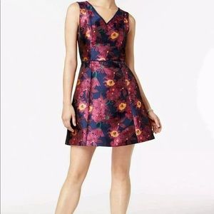Julia Jordan Blue Pink Floral  V neck  Dress